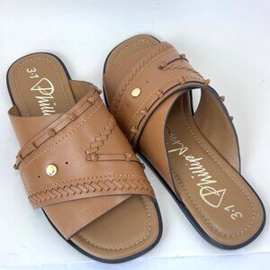 3•1 Phillip Lin Crossover Slides Brown Sandals with Leather Craft Size 41 US11
